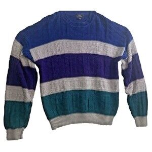 Dover by Arrow Men's Size XL Linen Cotton Blend Knit Sweater Striped VTG Long Sl